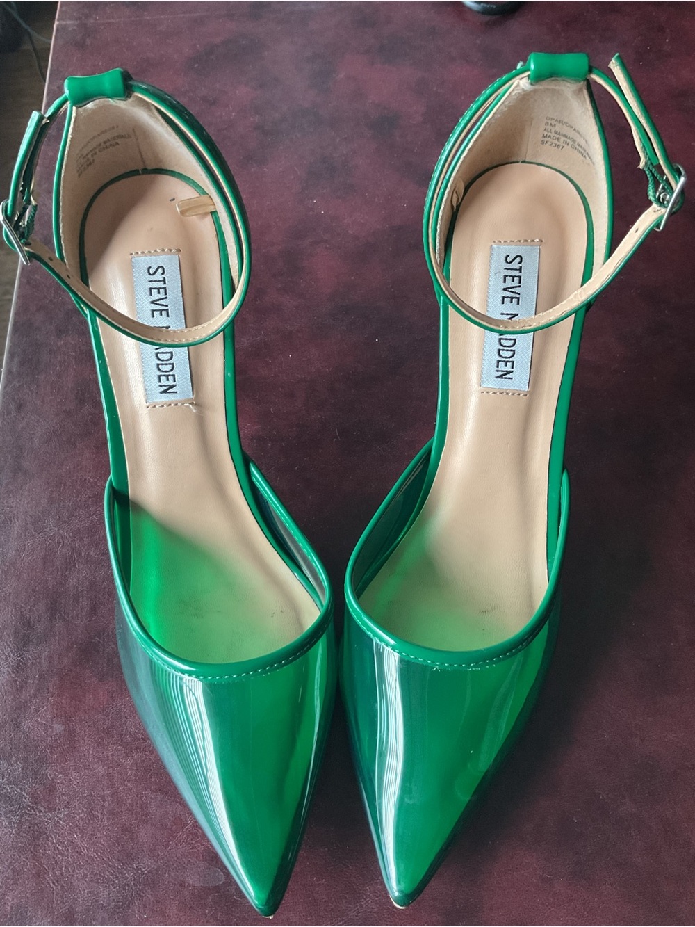 Steve Madden Emerald Patent Pointed-Toe Ankle-Strap Heels